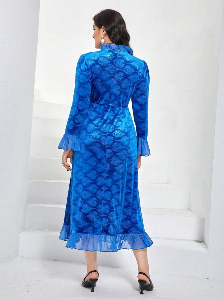 Plus Flounce Sleeve Ruffle Hem Dress Without Belt