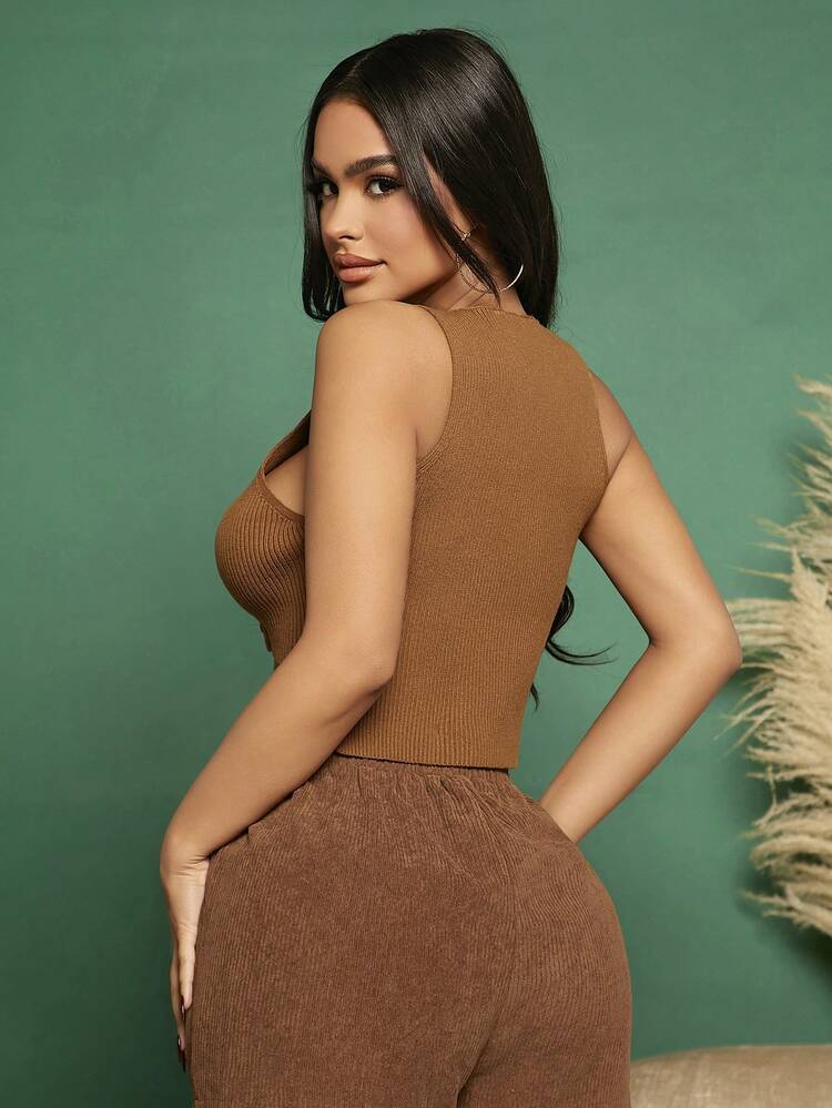 Cut Out Front Crop Knit Top