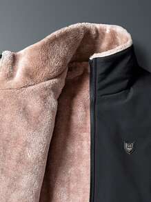 Men Letter Patched Thermal Lined Padded Coat - Black - View 5