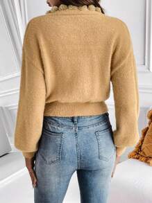 Chiquease Pull Pompon Détail Épaule Tombante Court Croisé