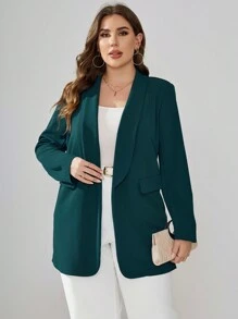 SHEIN Clasi 大碼青果領開門襟外套 - 綠色 - 查看 6