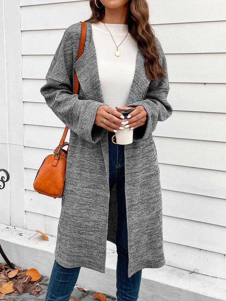 Waterfall Collar Drop Shoulder Open Front Coat