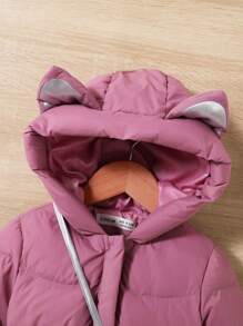 SHEIN Baby Girl 3D Ear Design Hooded Padded Coat With Bag - Purple - View 5