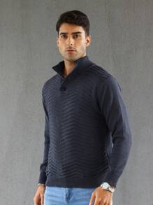 Manfinity Men Solid Button Front Sweater - Dark Grey - View 4