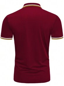 Manfinity Homme 男士翅膀印花條紋 Polo 衫 - 酒紅色 - 查看 2