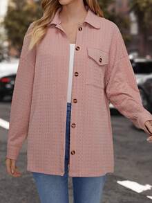 EMERY ROSE 1 pieza Camisa de hombros caídos con bolsillo con solapa con botón delantero - Rosa - Ver 5