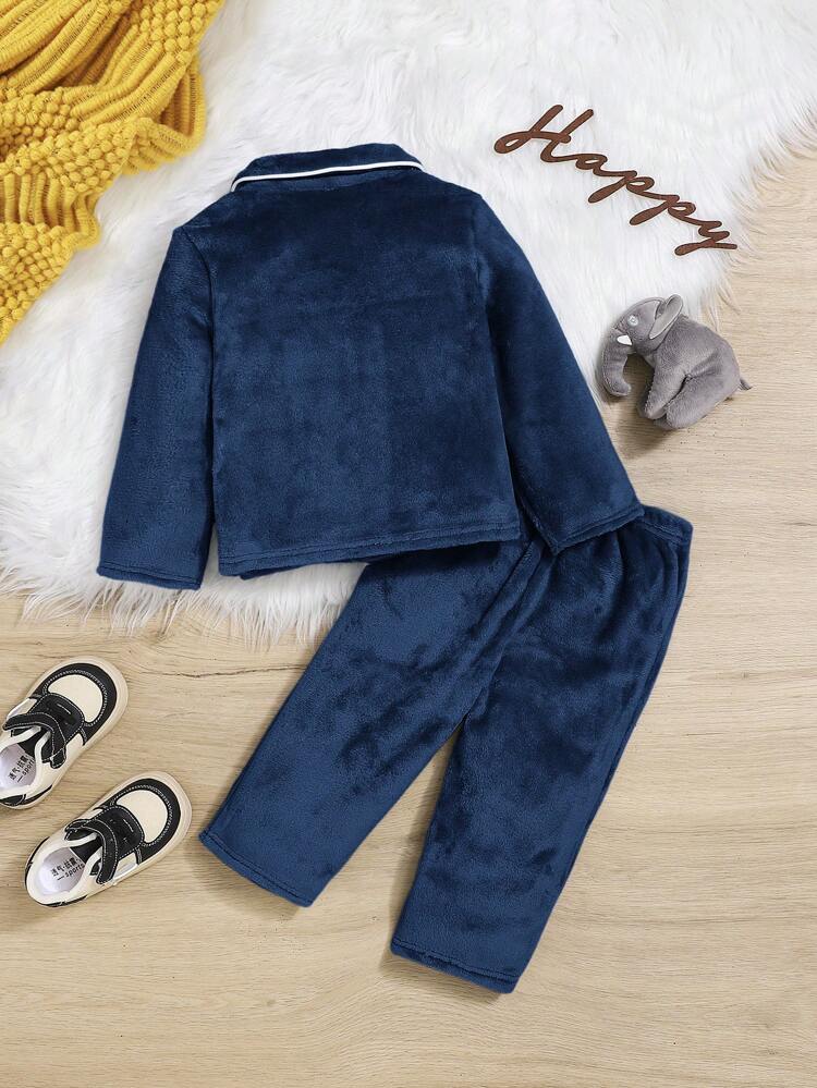 Baby Boy Elephant Embroidery Contrast Piping PJ Set