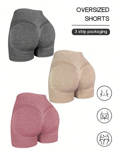 3pcs Marled Knit Lift Butt Boxy Pleated Power Bouquet Shorts