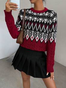 SHEIN Frenchy Mẫu Geo Tay Raglan Áo len - Nhiều màu - Xem 6