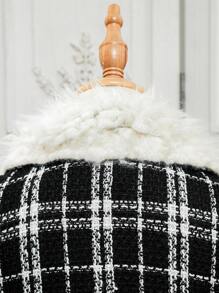 SHEIN Chica preadolescente 1 pieza Abrigo con patrón de cuadros de peluche panel con cinturón tweed