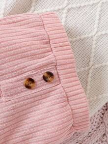 Đứa bé gái Chi tiết Nút Áo liền quần chặt & Quần - Hồng - Xem 3