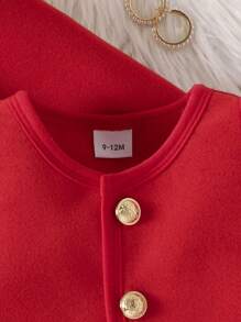 Baby Girl Solid Cape Coat & Button Front Dress - Red - View 7
