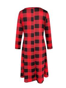 格紋印花隱藏口袋洋裝