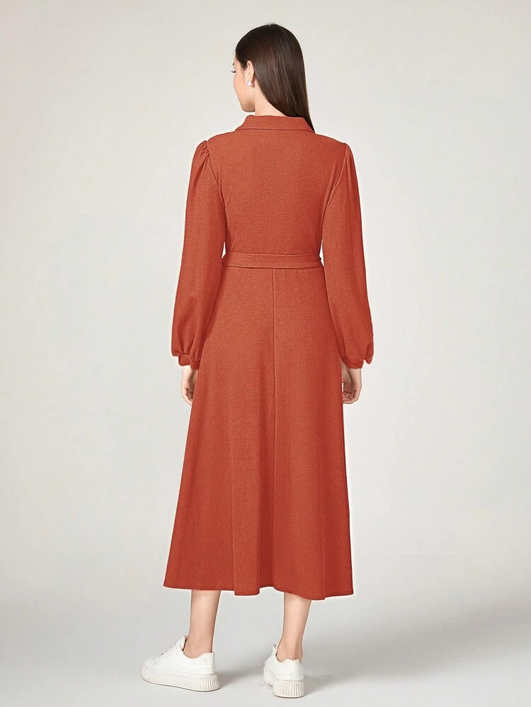 Solid Belted A-line Dress