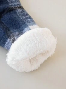 嬰兒男童厚絨加厚保暖藍色格紋休閒日常運動外套,適用於秋冬季節