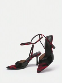 CUCCOO SZL Sandalias rojas de tacón alto y aguja de punta abierta, zapatos de vacaciones en oferta de verano - Rojo - Ver 4