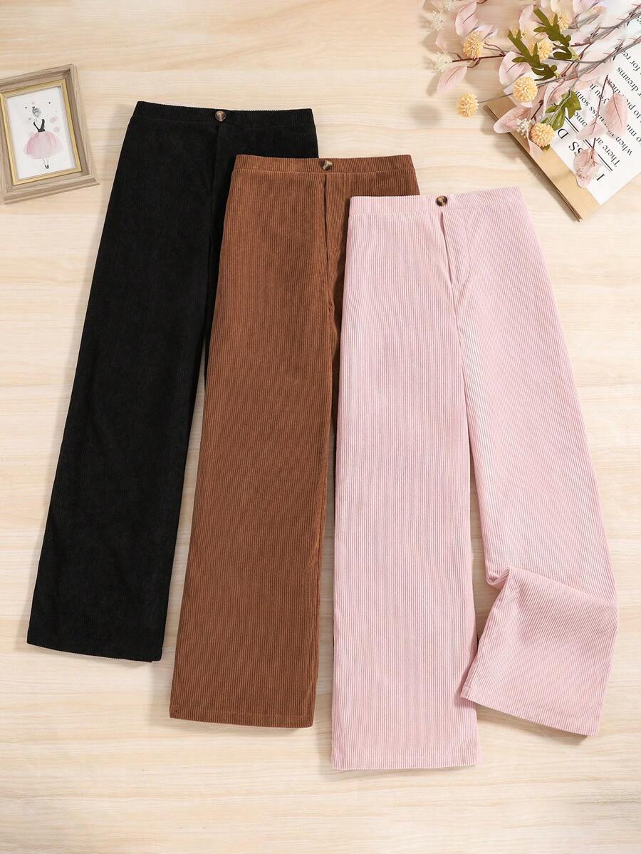 SHEIN Tween Girl 3pcs Elastic Waist Cord Pants