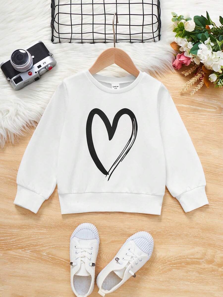 SHEIN Cô Gái Trẻ In Trái tim Áo nỉ - trắng - Xem 1