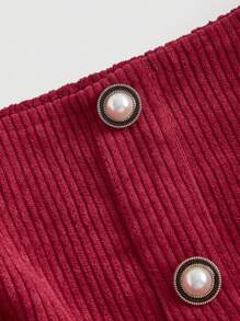 SHEIN MOD 方領喇叭袖燈芯絨洋裝 - 紅色 - 查看 3