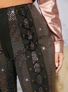 SHEIN SXY Leggings con cordón delantero con lentejuelas