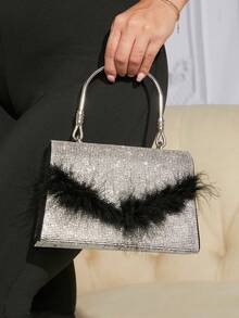 SHEIN SXY Đúng mốt Pha lê & Sang trọng Trang trí Túi xach tay Đối với Tối Buổi tiệc - Bạc - Xem 2