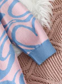 SHEIN Tween Girl Heart Pattern Drop Shoulder Cardigan