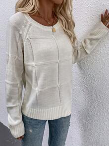 SHEIN Unity 素色插肩袖套頭毛衣 - 白色 - 查看 4