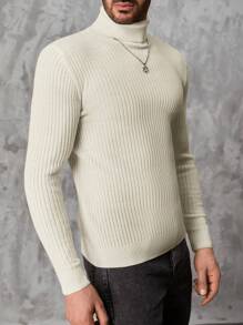 RueChic Men's Slim Fit Turtleneck Sweater - Apricot - View 4