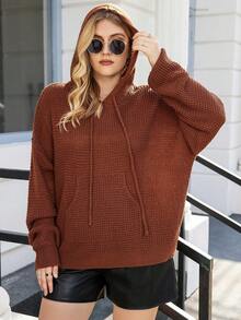 Calvaya Hơn Túi kangaroo Thả vai Dây rút áo có mũ Áo len - Cà phê nâu - Xem 4