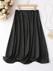 Celure Plus Leopard Jacquard Flare Skirt - Black - View 1