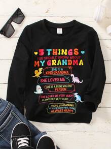 SHEIN Young Boy Slogan & Dinosaur Print Tee - Black - View 1