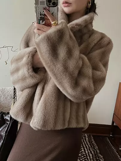 素色大碼毛茸茸外套