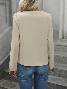 SHEIN LUNE Đồ trang trí hoa Tay áo lồng đèn Áo sơ mi - Màu be - Xem 2