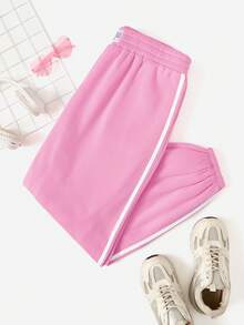 SHEIN EZwear Hơn Thư được vá Tương phản Đường may bên Quần thể thao - Màu Hồng baby - Xem 4