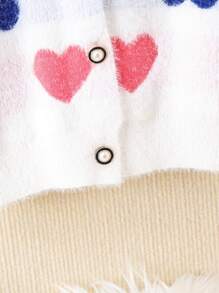 SHEIN 女小童愛心圖案落肩袖開襟衫 - 白色 - 查看 4