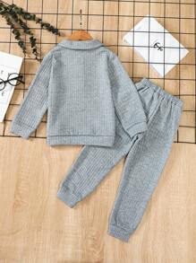 SHEIN Young Boy Letter Graphic Half Zipper Placket Sweatshirt & Sweatpants