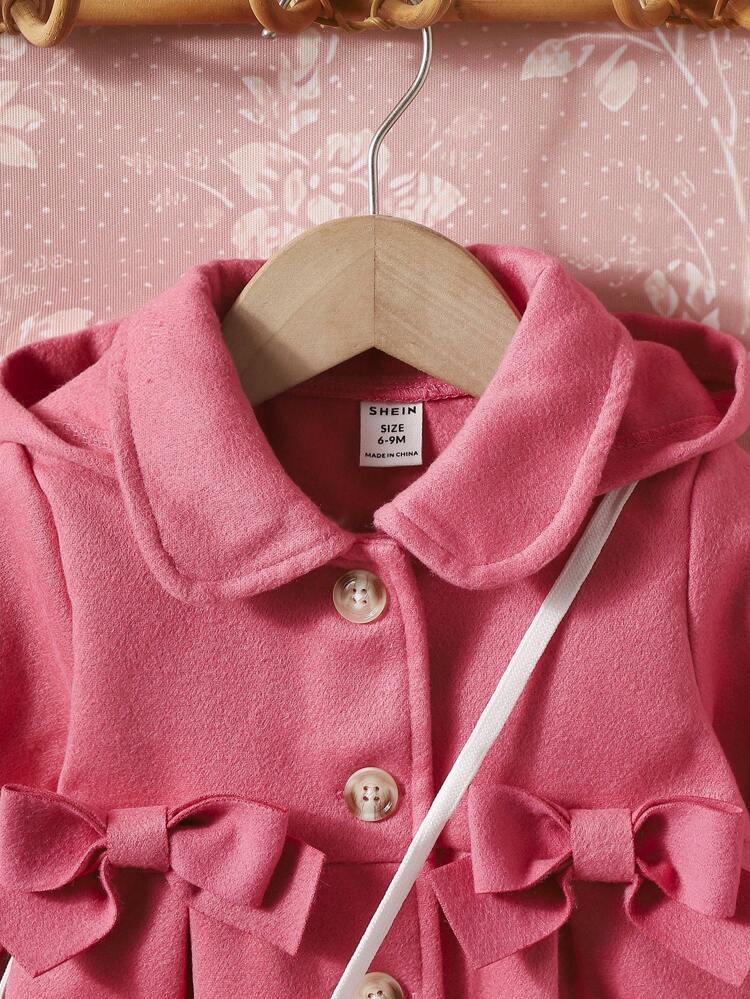 Baby Girl Bow Front Statement Collar Overcoat & Bag