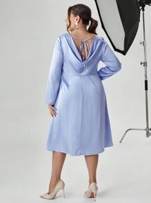 SHEIN Privé Hơn Chất rắn Ca-vát Backless Váy chữ A - Màu xanh lam - Xem 4