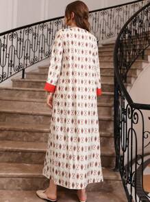 Al Najma Wzór geometryczny Długi Rękaw Sukienki - Morela - Zobacz 2