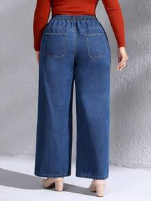 SHEIN LUNE Plus High Waist Wide Leg Jeans - Dark Wash - View 2