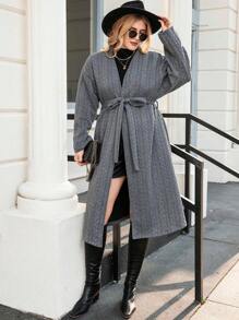 Calvaya Plus Drop Shoulder Belted Coat - Dark Grey - View 3