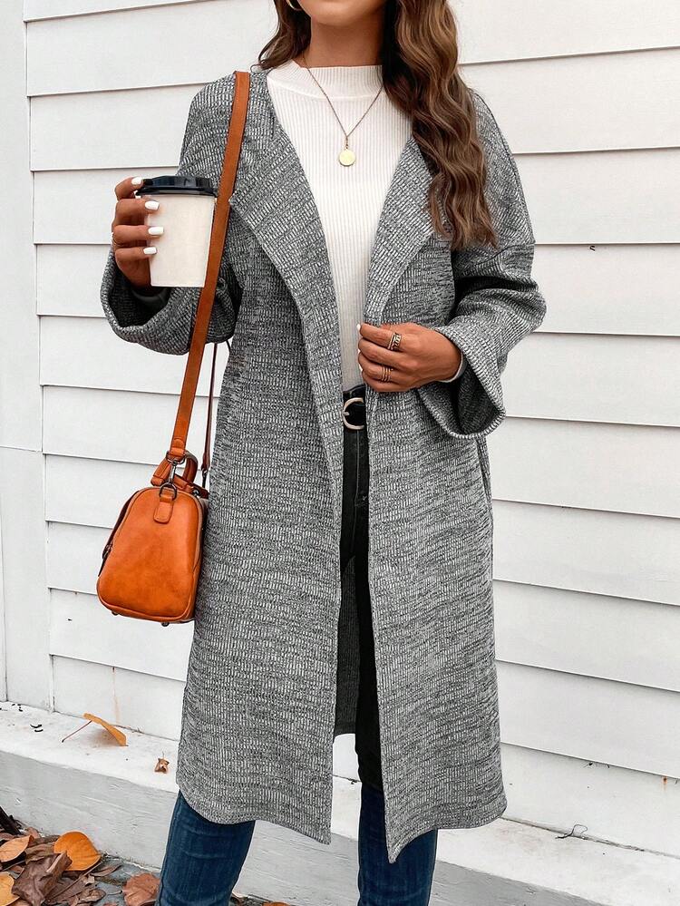 Waterfall Collar Drop Shoulder Open Front Coat