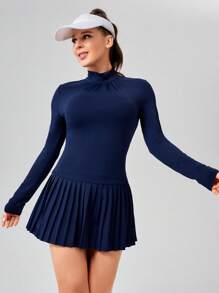 VARSITIE Vestido De Tenis Deportivo Básico Con Faldas Plisadas - Azul Marino - Ver 5