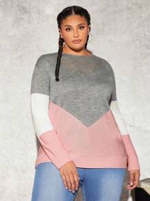 SHEIN CURVE+ พลัสไซส์ สเวตเตอร์ บล็อคสี พร้อม ไหล่ตก - มัลติคัลเลอร์ - ดู 4