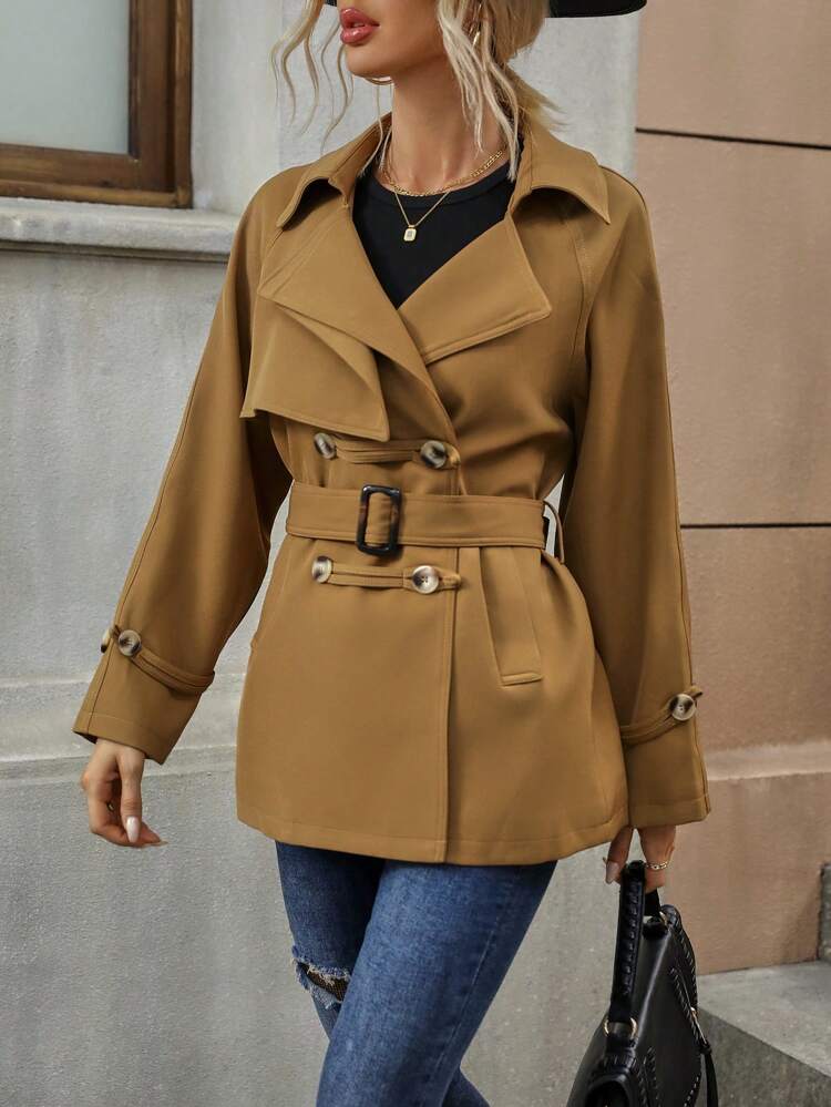 Raglan Sleeve Double Breasted Belted Trench Coat