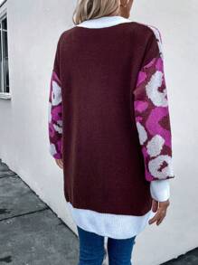 SHEIN LUNE Hoa văn Báo Thả vai Áo len Mở - Nhiều màu - Xem 2