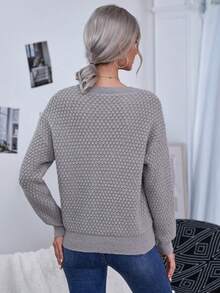 SHEIN LUNE Chất rắn Thả vai Áo len - Xám - Xem 2