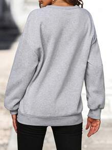 SHEIN LUNE Đồ họa chữ cái & Gấu Thả vai Áo nỉ - Màu Xám nhạt - Xem 2