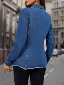 EMERY ROSE Floral Print Raw Trim Denim Jacket