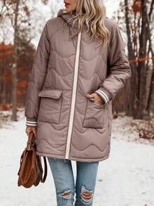 SHEIN Clasi 翻盖口袋插肩袖连帽加厚棉服外套冬季